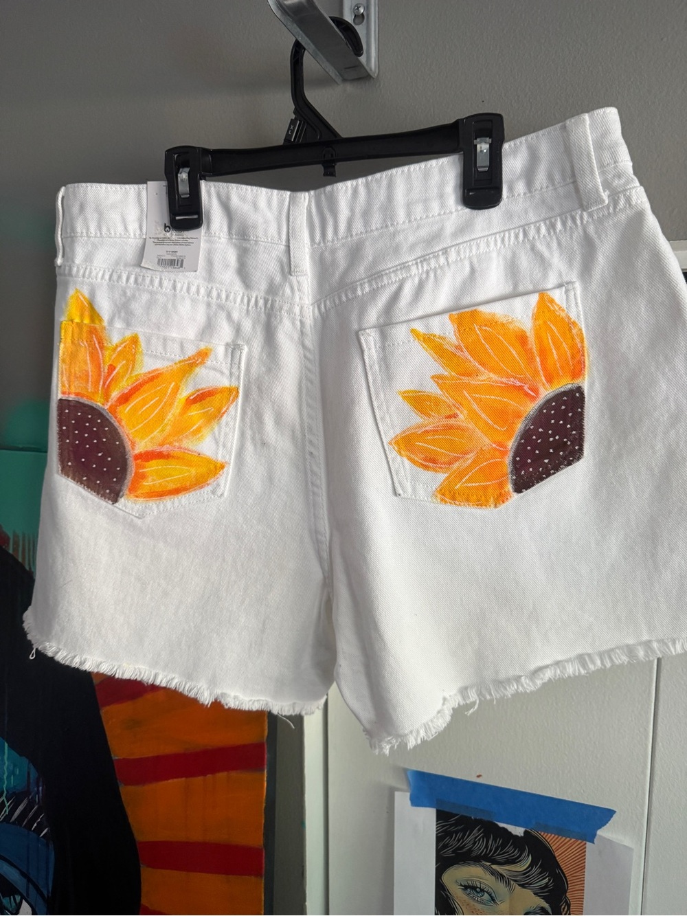 Upcycled streetwear painted white denim size 16 ooak sunflower goddess - Picture 13 of 15